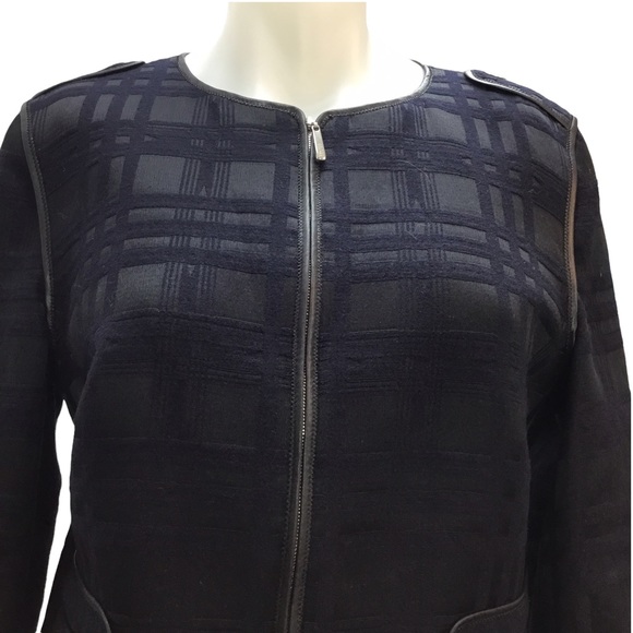 Escada Sport Wool Silk Blend Navy Black Textured Casual Full Zip Jacket Size 40 - Picture 2 of 12